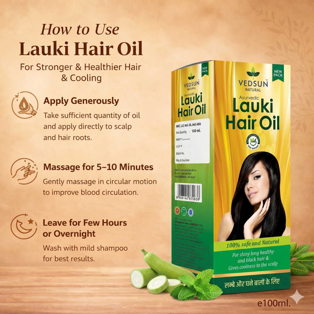 Vedsun Bottle Gourd Hair Oil – Herbal Lauki Oil for Natural Hair Growth & Scalp Nourishment