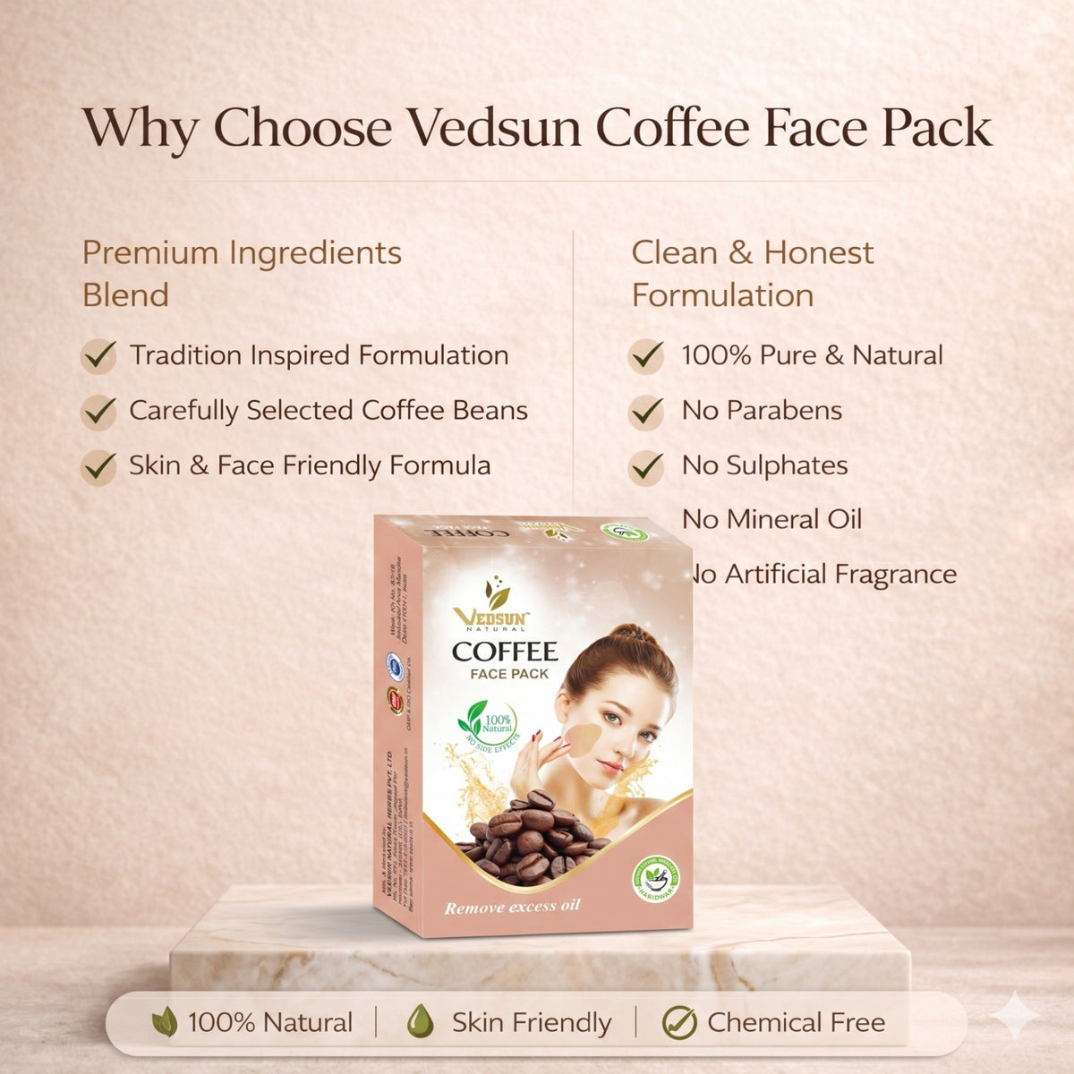 Vedsun Coffee Face Pack – Natural Coffee Face Mask for Tan Removal, Dead Skin Removal & Instant Glow