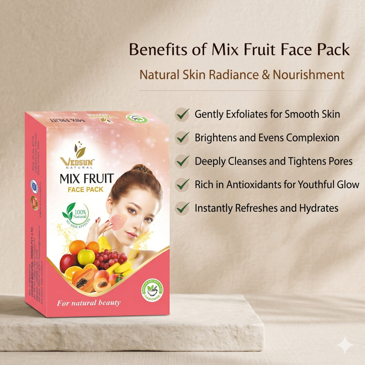 Mix Fruit Face Pack by Vedsun – Hydrating & Brightening Fruit Facial Pack for Radiant Skin