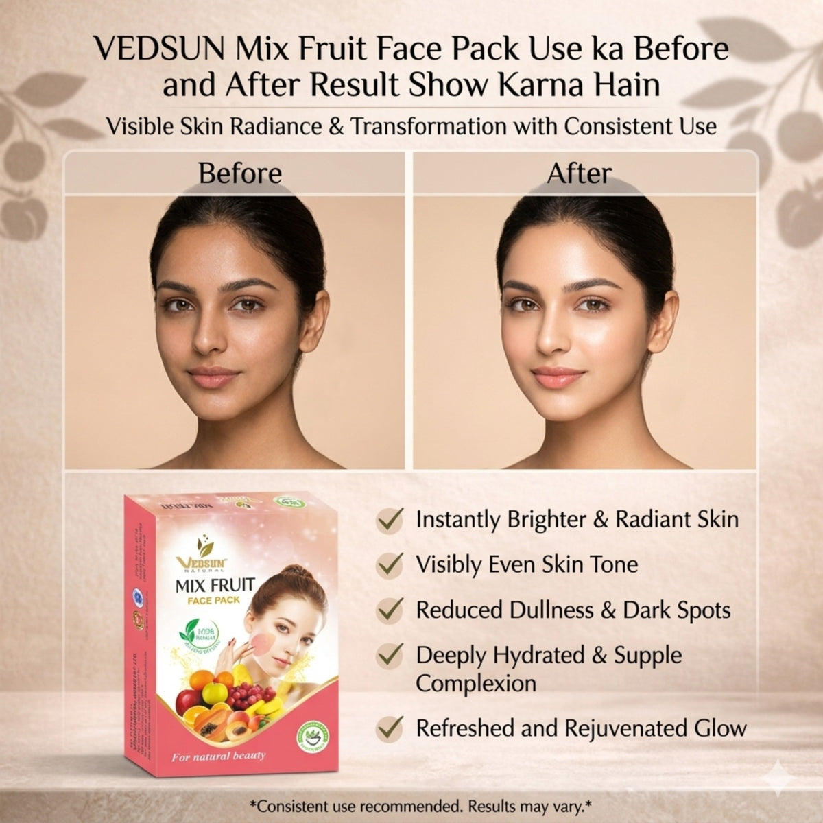 Mix Fruit Face Pack by Vedsun – Hydrating & Brightening Fruit Facial Pack for Radiant Skin