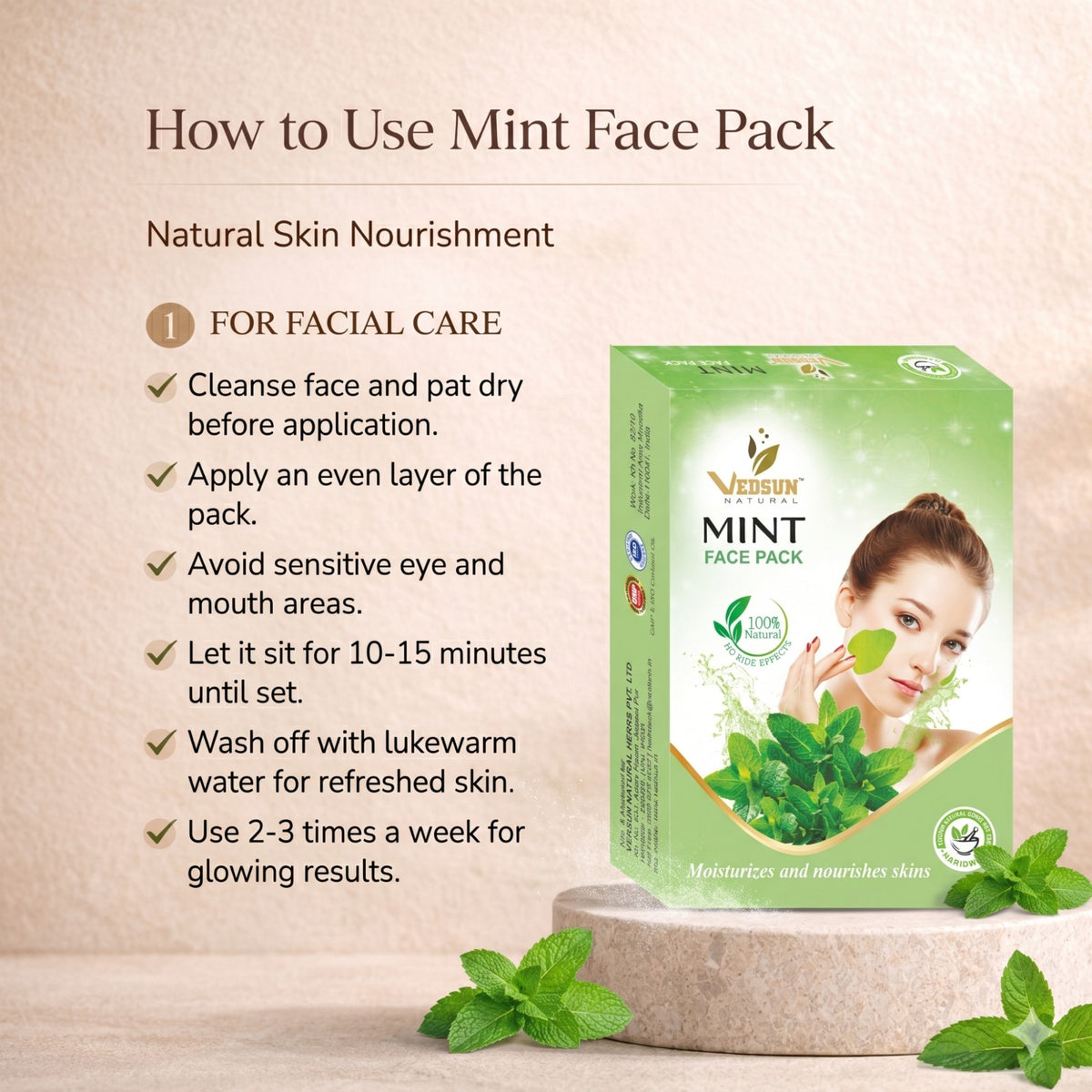 Mint Face Pack by Vedsun – Pudina Face Pack for Oil Control, Acne Care & Skin Freshness