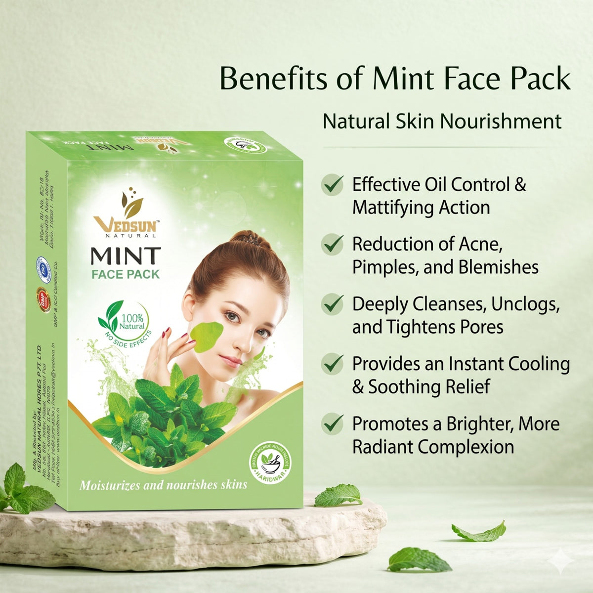 Mint Face Pack by Vedsun – Pudina Face Pack for Oil Control, Acne Care & Skin Freshness