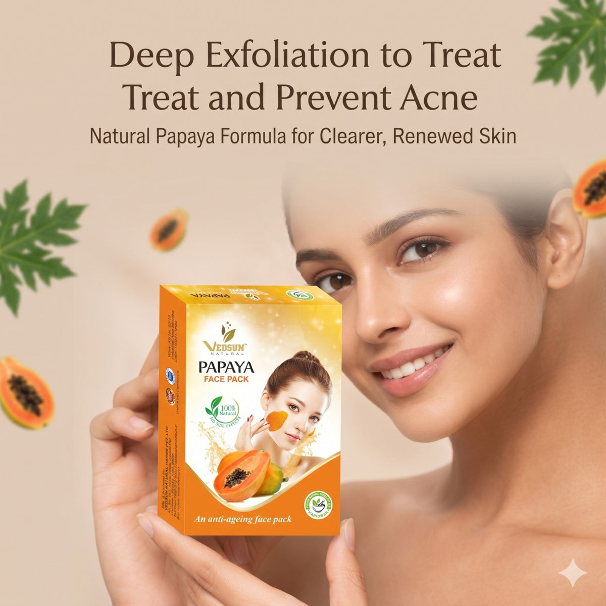 Papaya Face Pack by Vedsun – Exfoliating Face Mask for Tan Removal & Radiant Skin