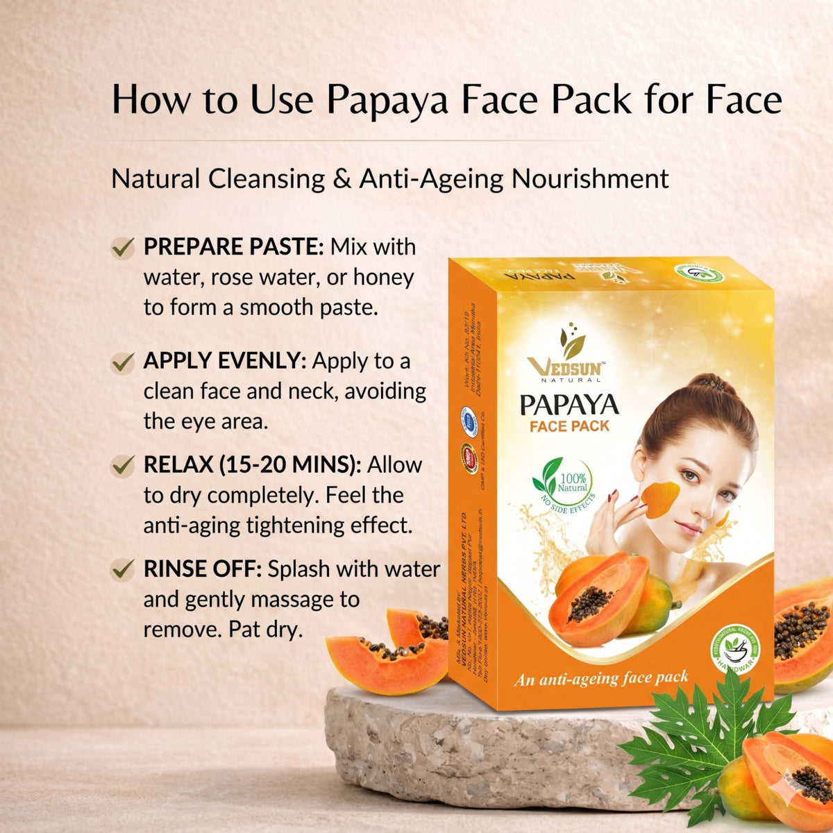 Papaya Face Pack by Vedsun – Exfoliating Face Mask for Tan Removal & Radiant Skin