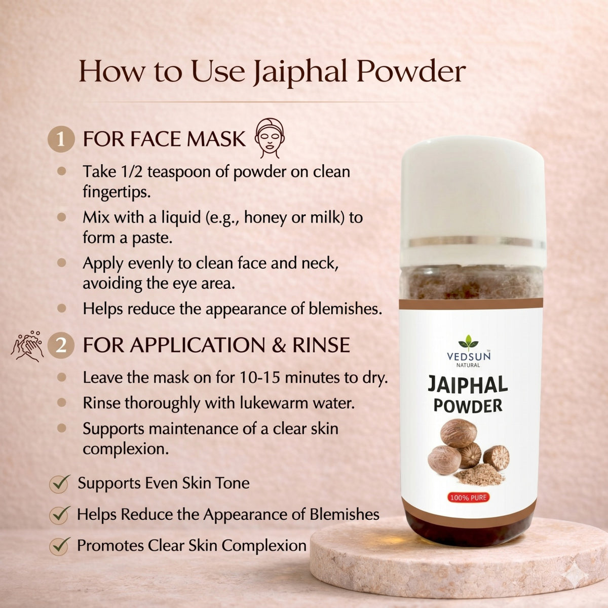 Jaiphal Powder by Vedsun – 100% Pure Nutmeg Powder for Skin Glow, Acne Care & Wellness