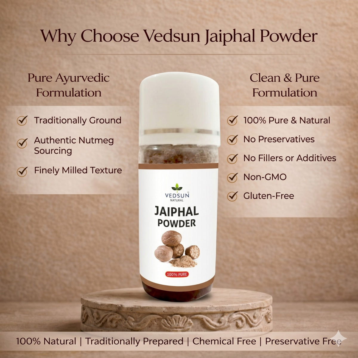 Jaiphal Powder by Vedsun – 100% Pure Nutmeg Powder for Skin Glow, Acne Care & Wellness