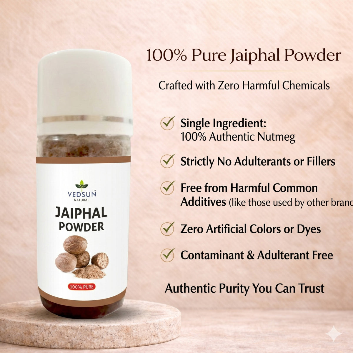 Jaiphal Powder by Vedsun – 100% Pure Nutmeg Powder for Skin Glow, Acne Care & Wellness