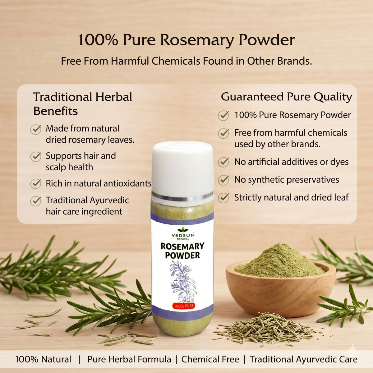 Rosemary Powder by Vedsun – 100% Pure Powder for Hair Growth, Scalp Care & Hair Strength