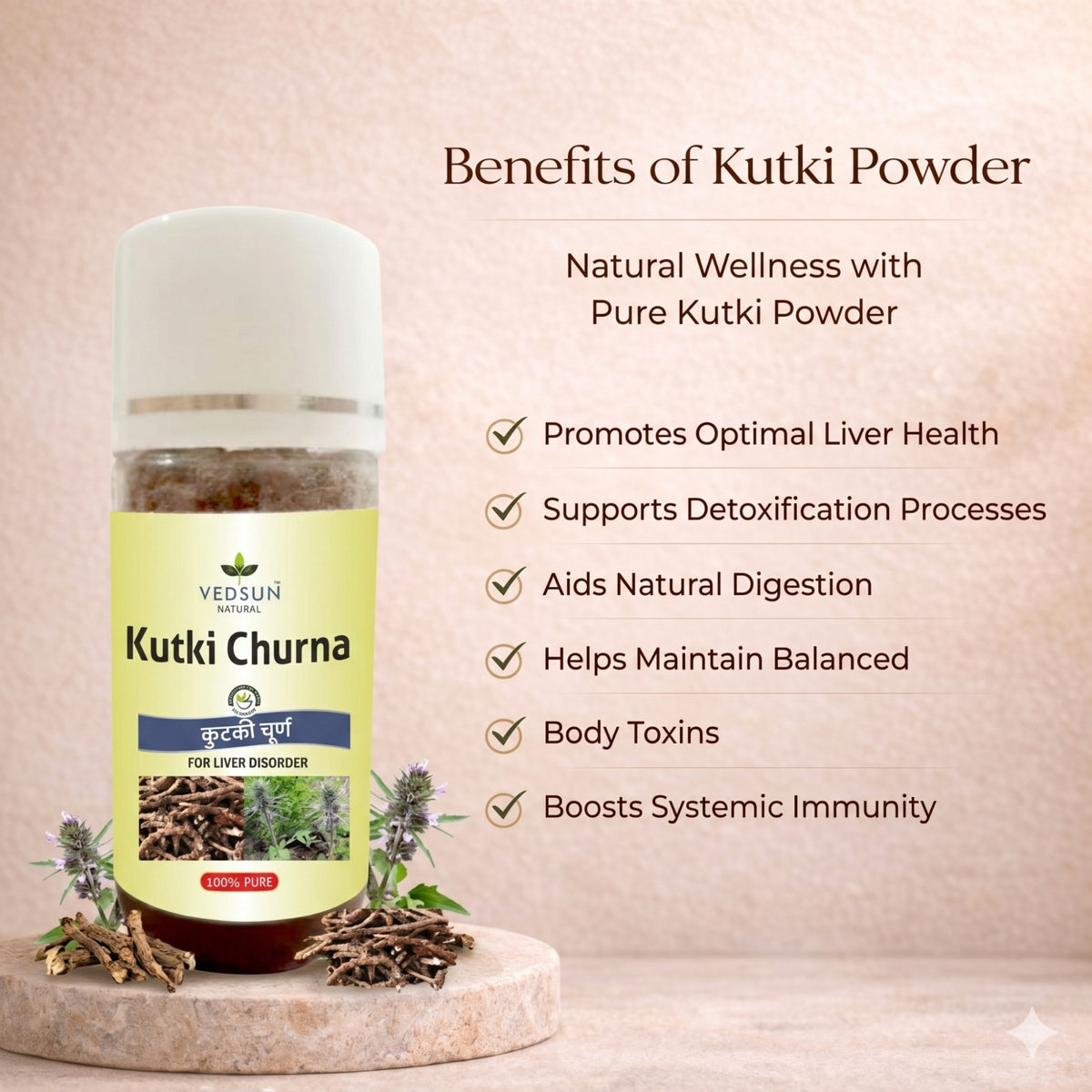 Kutki Powder by Vedsun – 100% Pure Picrorhiza Kurroa Powder for Liver & Digestion Support