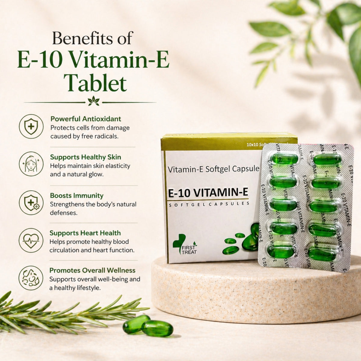 Vitamin E Tablets by Vedsun (E-10) – Capsules for Skin, Hair & Overall Wellness Support
