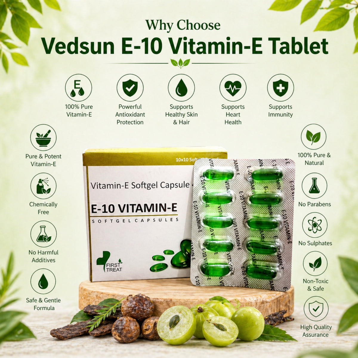 Vitamin E Tablets by Vedsun (E-10) – Capsules for Skin, Hair & Overall Wellness Support