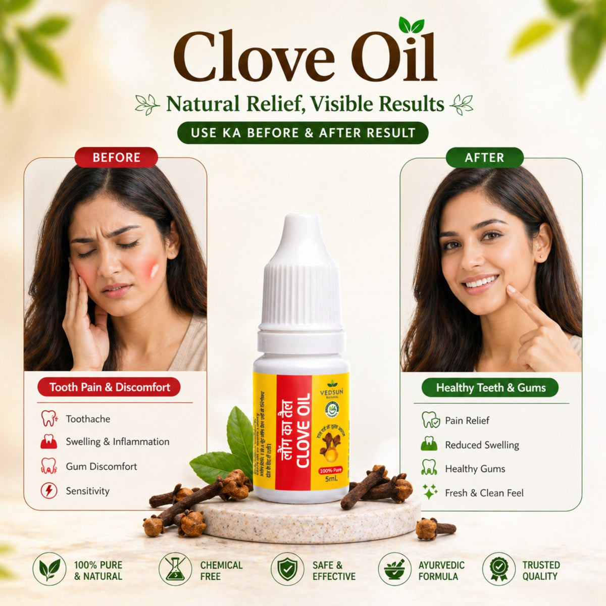 Clove Oil by Vedsun – 100% Pure Laung Oil for Toothache, Oral Care & Wellness