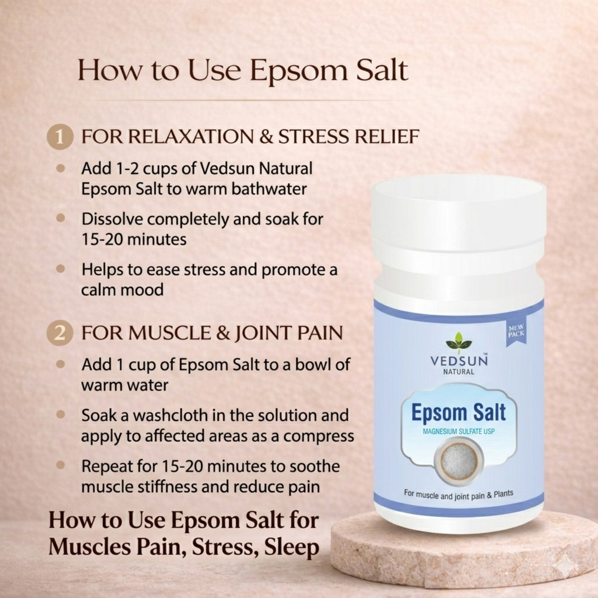 Vedsun Epsom Salt – Pure Magnesium Sulfate for Bath, Foot Soak & Wellness Use