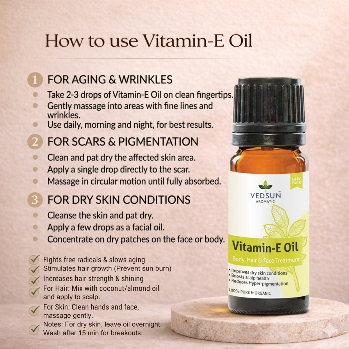Vitamin E Oil by Vedsun – 100% Pure Tocopherol Oil for Skin, Hair & Daily Care