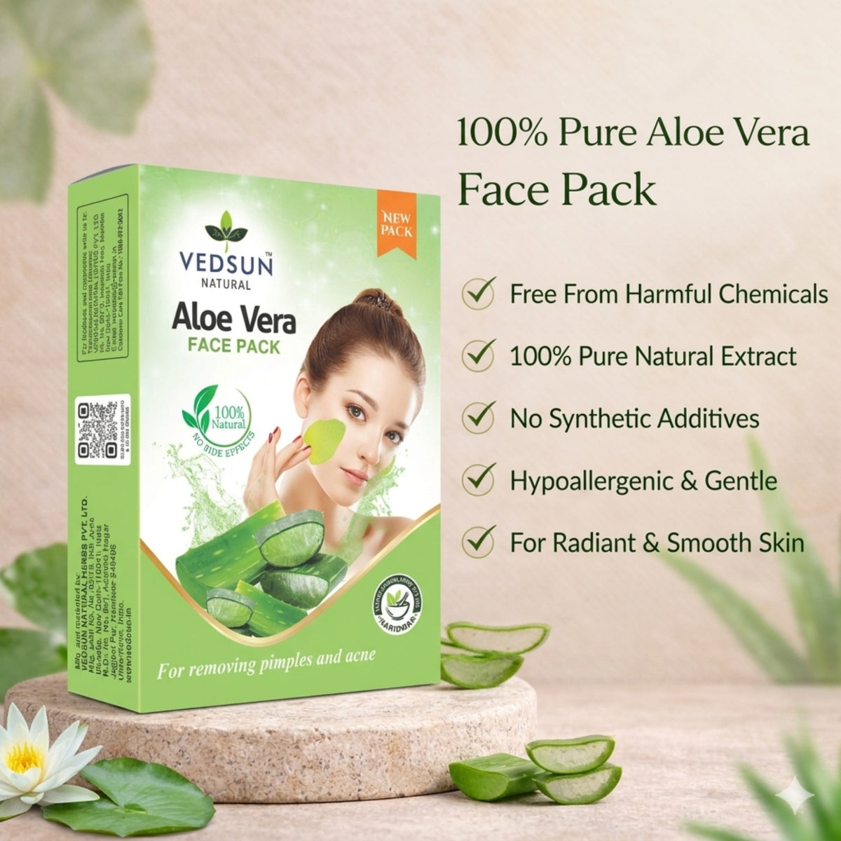 Vedsun Aloe Vera Face Pack – Cooling Face Mask for Acne, Irritated Skin & Skin Repair