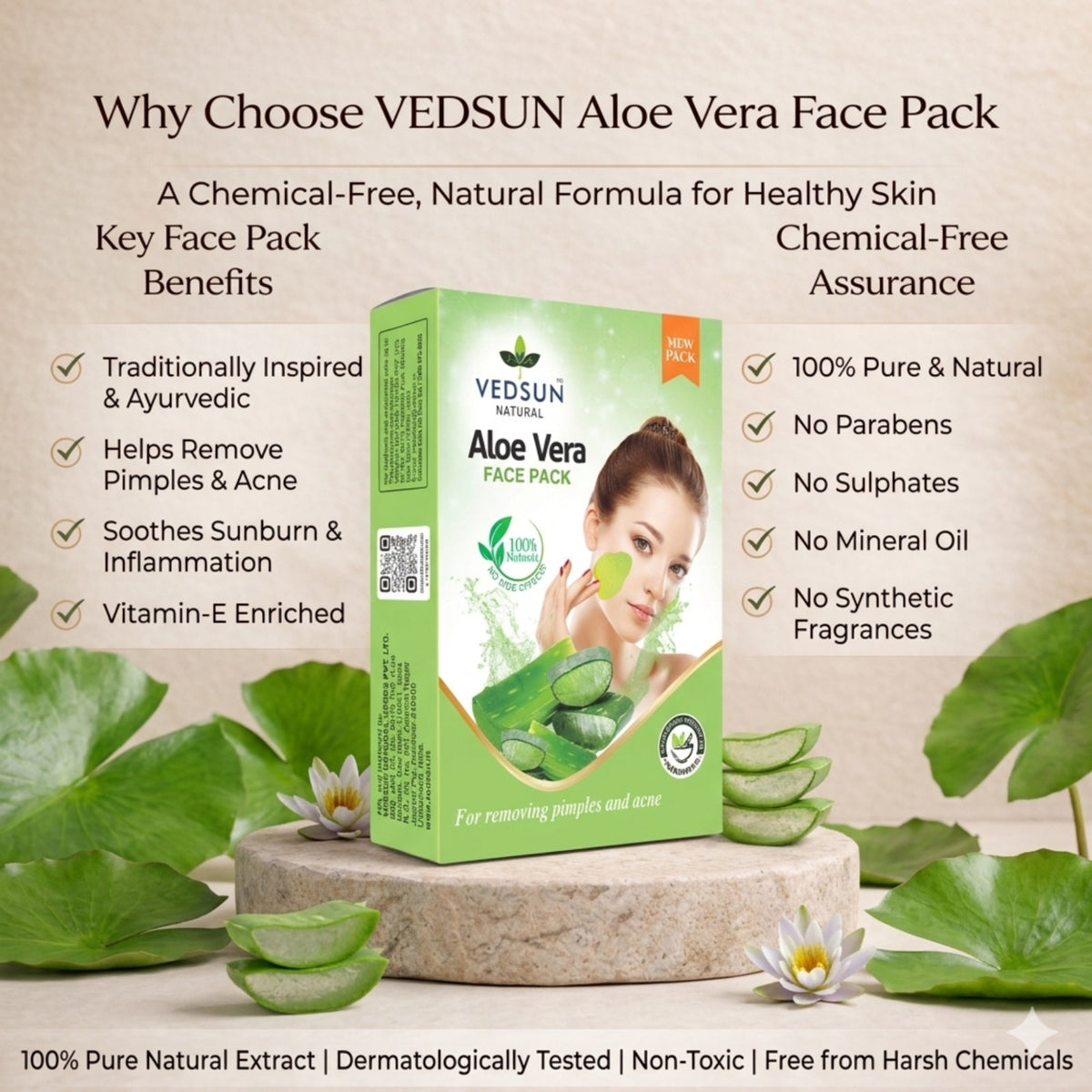 Vedsun Aloe Vera Face Pack – Cooling Face Mask for Acne, Irritated Skin & Skin Repair