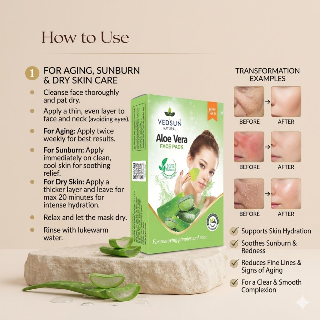 Vedsun Aloe Vera Face Pack – Cooling Face Mask for Acne, Irritated Skin & Skin Repair