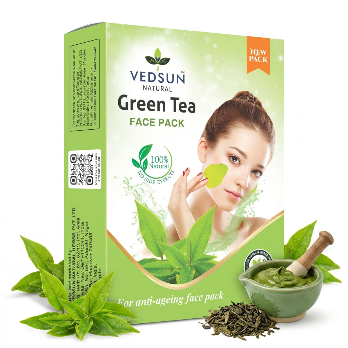 Vedsun Green Tea Face Pack – Natural Face Pack for Clear, Healthy & Oil-Free Skin