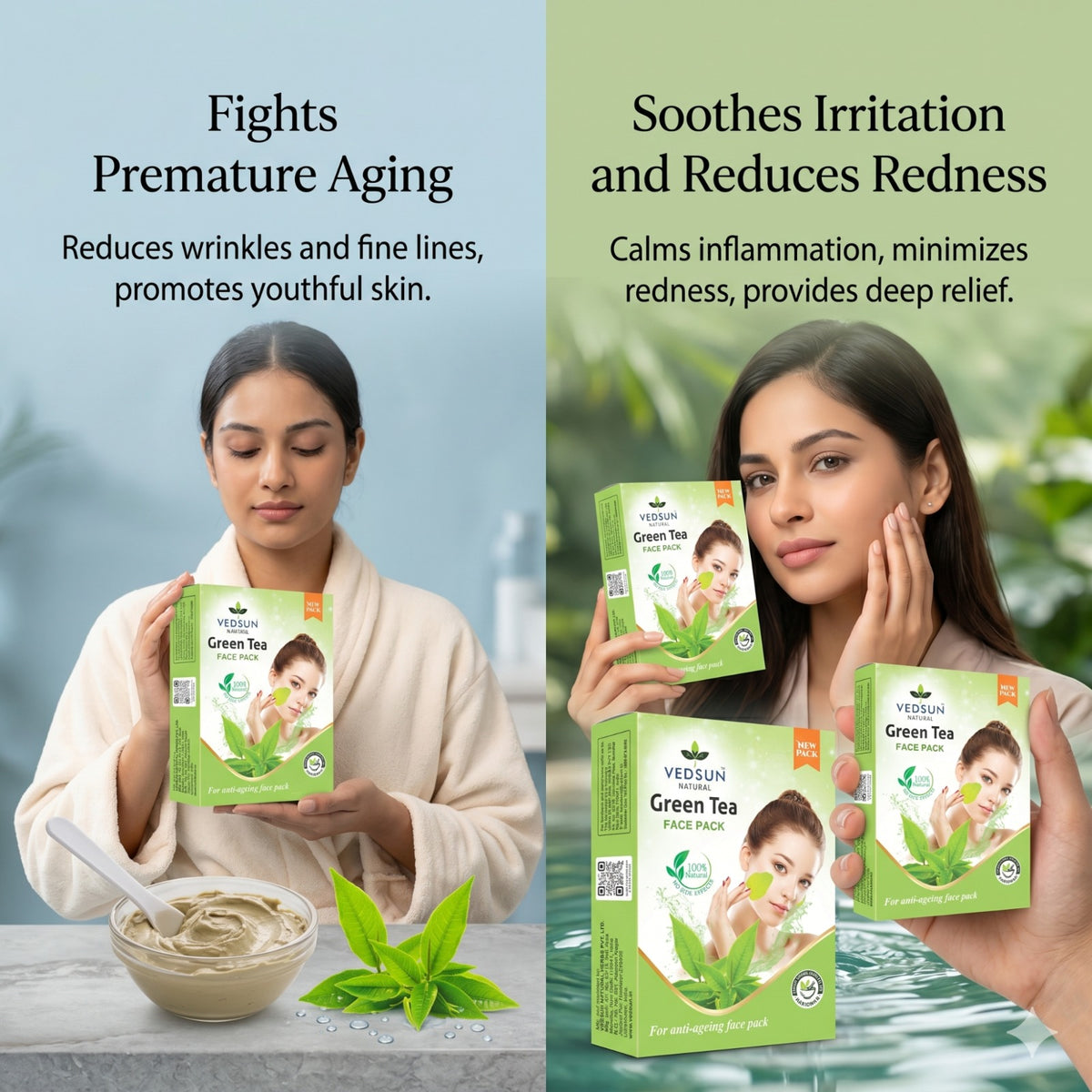 Vedsun Green Tea Face Pack – Natural Face Pack for Clear, Healthy & Oil-Free Skin