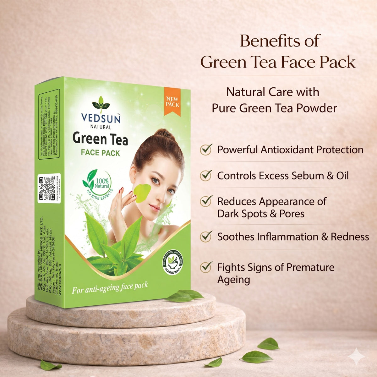 Vedsun Green Tea Face Pack – Natural Face Pack for Clear, Healthy & Oil-Free Skin