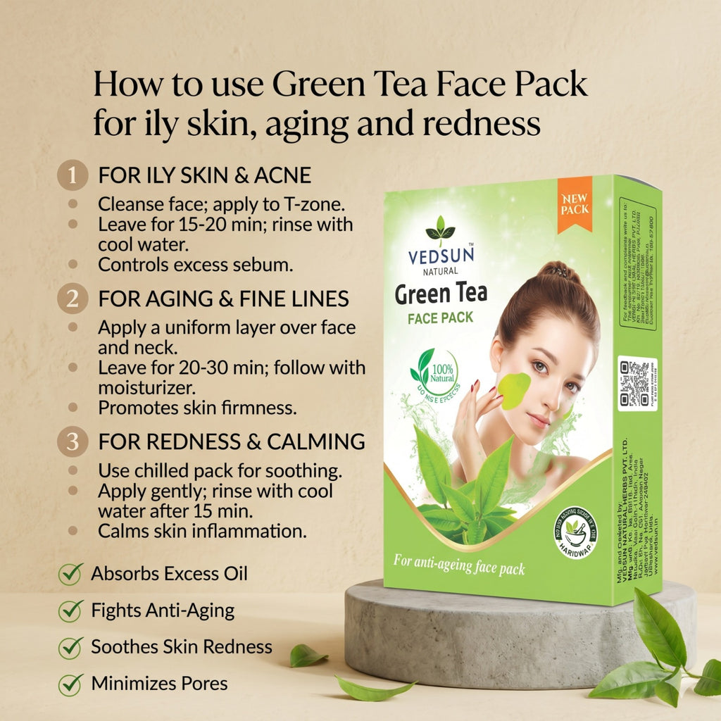 Vedsun Green Tea Face Pack – Natural Face Pack for Clear, Healthy & Oil-Free Skin