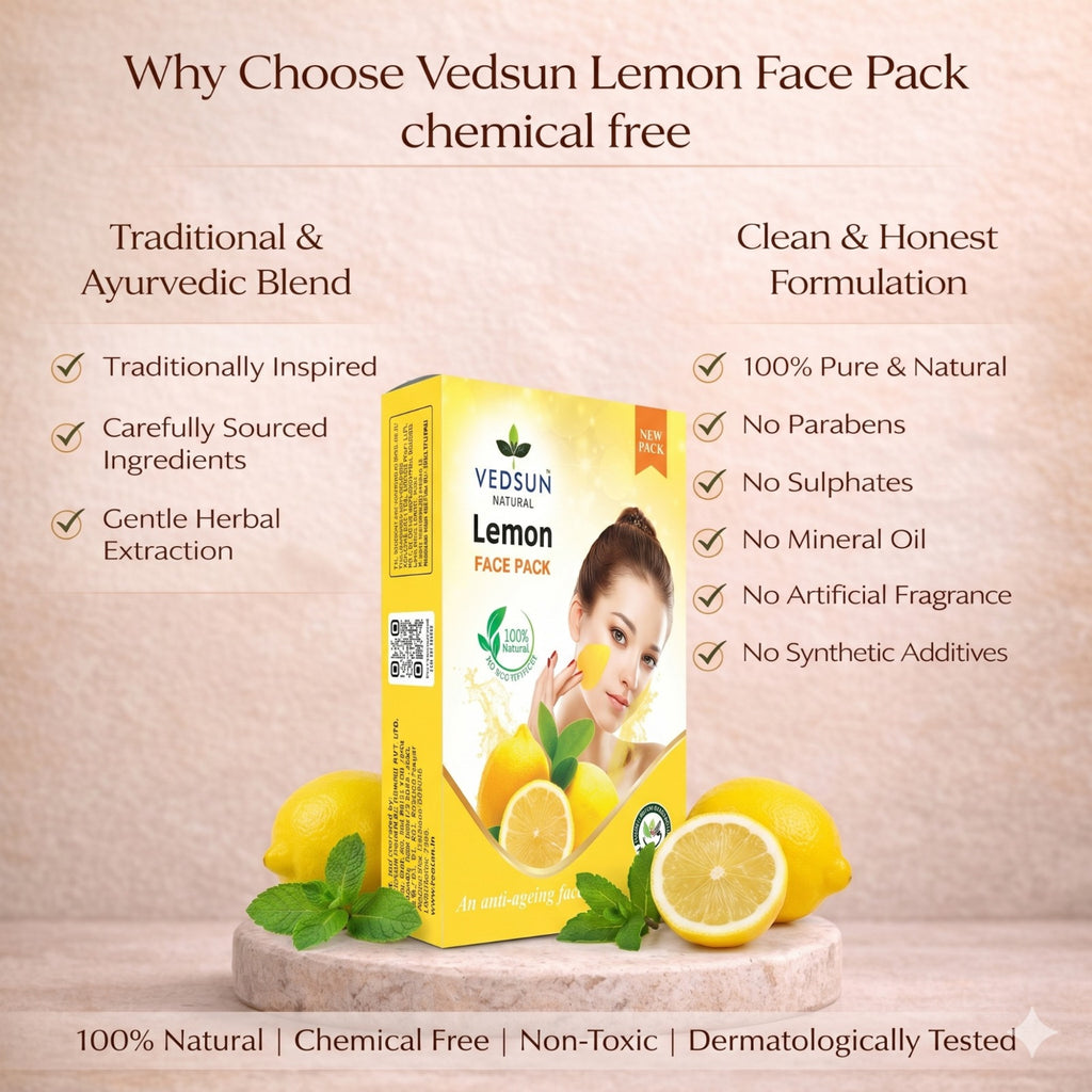 Vedsun Lemon Face Pack – Natural Face Mask for Tan Removal, Oil Control & Bright Glowing Skin
